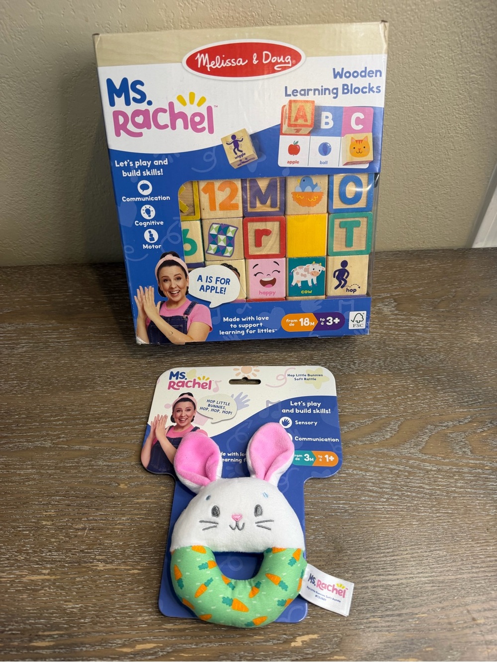 Melissa & Doug Ms. Rachel Wooden Learning Blocks - Number and Game and rattle